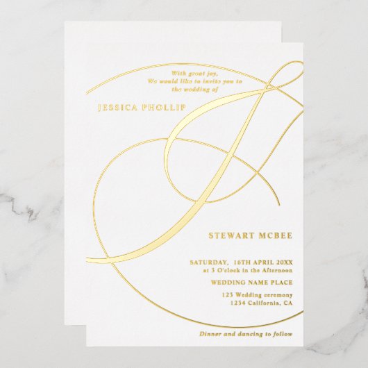 Hochzeitgold für Skripte und weiße Kalligraphie Folieneinladung (Vorderseite/Rückseite)