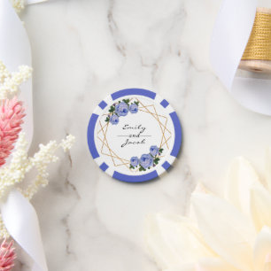 HochzeitGold Glitzer Geo Blue Floral Name Datum Pokerchips