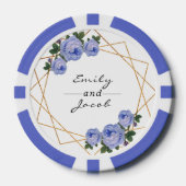 HochzeitGold Glitzer Geo Blue Floral Name Datum Pokerchips (Vorderseite)