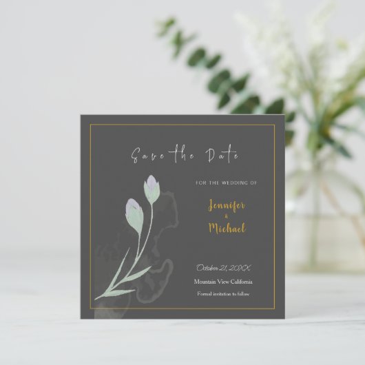 HochzeitGold Gray Calligrapy Blume Save the Date Einladung (Stehend Vorderseite)