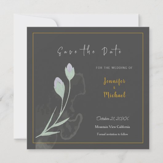 HochzeitGold Gray Calligrapy Blume Save the Date Einladung (Vorderseite)