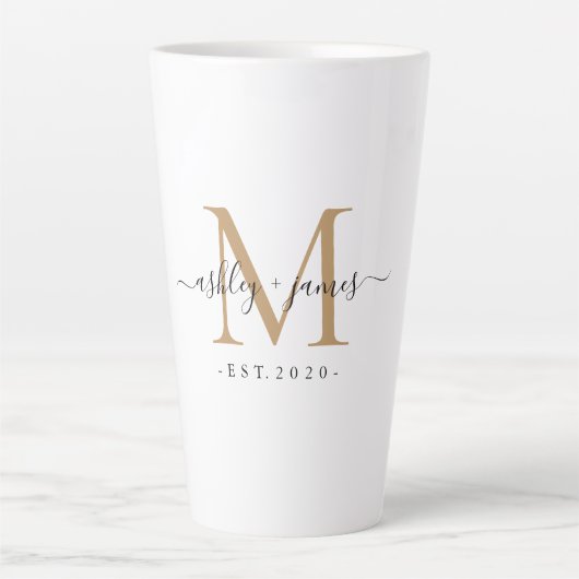 HochzeitGold Monogram Names Year Est Milchtasse (Vorderseite)