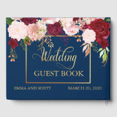 Hochzeitguestbook Burgundy Navy Gold Blume Gästebuch (Rückseite)