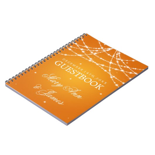 Hochzeitguestbook-Funkelnschnur-Orange Notizblock (Linke Seite)