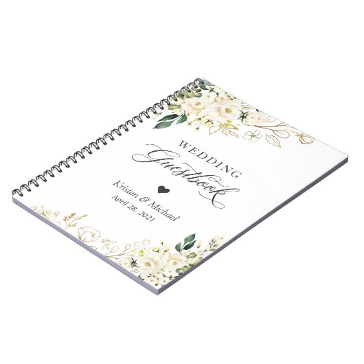 Hochzeitguestbook-Grün-weißes Rosen-Gold mit Notizblock (Linke Seite)