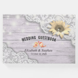 Hochzeitguestbook Lace Sunflower Wood String Light Gästebuch