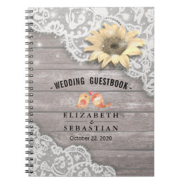 Hochzeitguestbook Lace Sunflower Wood String Light Notizblock