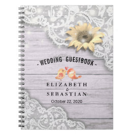Hochzeitguestbook Lace Sunflower Wood String Light Notizblock