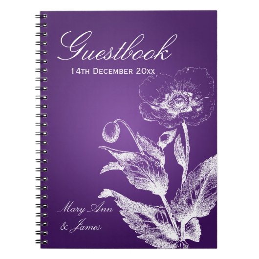 Hochzeitguestbook-Mohnblume lila Notizblock (Vorderseite)