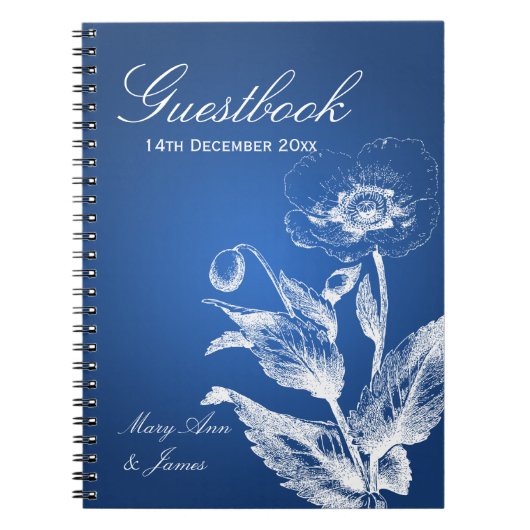 Hochzeitguestbook-Mohnblumen-Blau Notizblock (Vorderseite)