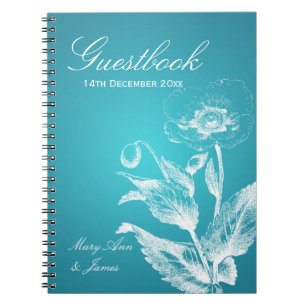 Hochzeitguestbook-Mohnblumen-Türkis Notizblock