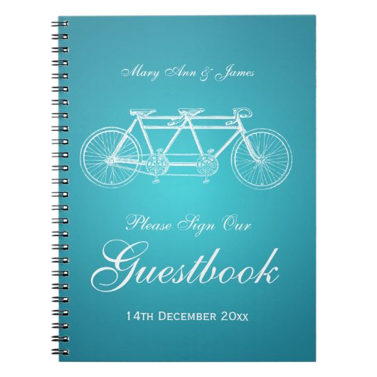 Hochzeitguestbook-Tandemfahrrad-Türkis Notizblock (Vorderseite)