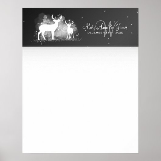 Hochzeitguestbook Winter Deer Sparkle Black Poster (Vorne)
