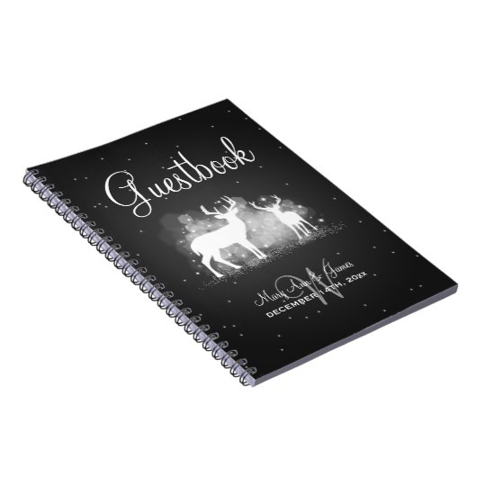Hochzeitguestbook-Winter-Rotwild-Schein-Schwarzes Notizblock (Rechte Seite)