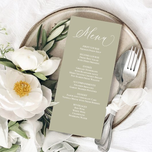 Hochzeitkalligrafie Dinner Menü Seite Grün Menükarte