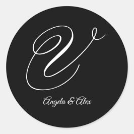 Hochzeitkalligrafie Extravaganter Letter V Monogra Runder Aufkleber