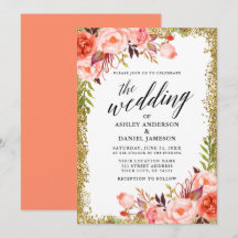 Hochzeitkalligrafie Gold Glitzer Coral Floral
