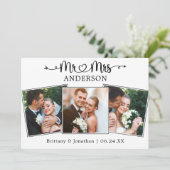 Hochzeitkalligrafie Herz Mr. und Mrs. 3 Fotos Dankeskarte (Stehend Vorderseite)