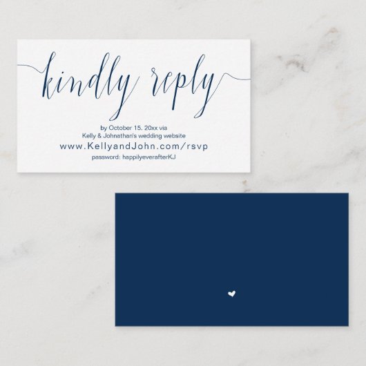 Hochzeitkalligrafie, Navy Blue, Online Dinner UAWG Begleitkarte (Vorne/Hinten)