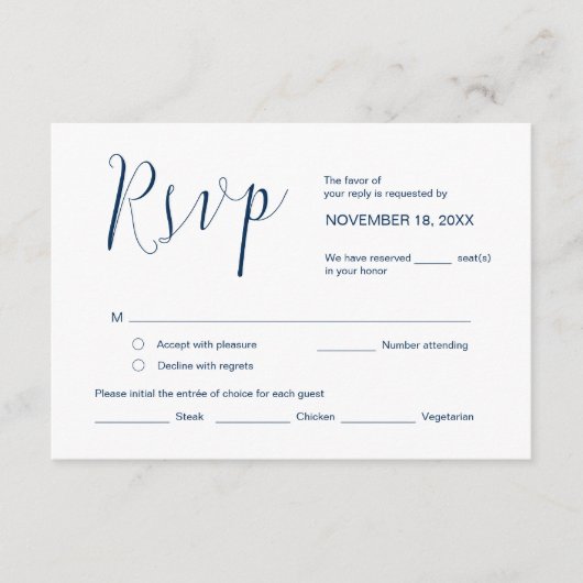 Hochzeitkalligrafie, Simple Navy Blue Script, UAWG Begleitkarte (Vorderseite)