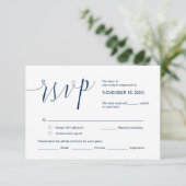 Hochzeitkalligrafie, Simple Navy Blue Script, UAWG Begleitkarte (Stehend Vorderseite)