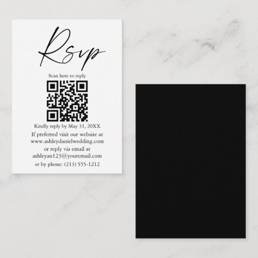 Hochzeitkalligrafie-Tintenschrift QR Black-UAWG Begleitkarte (Vorne/Hinten)