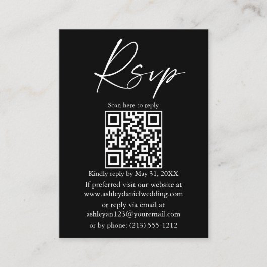 Hochzeitkalligrafie-Tintenschrift QR Black-UAWG Begleitkarte (Vorderseite)