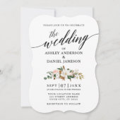 Hochzeitkalligrafie Watercolor Magnolias-Rose Einladung (Vorderseite)