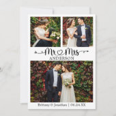 Hochzeitkalligraphie Herzchen und Foto 3 Dankeskarte (Vorderseite)