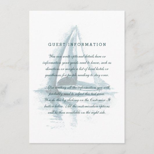 Hochzeitkarte für das Wasserfarbensegelboot Begleitkarte (Vorderseite)
