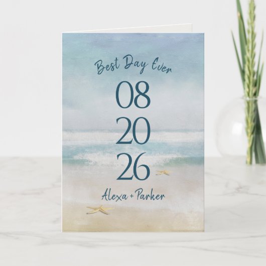 Hochzeitkarte für Ocean Watercolor Beach Karte (Vorderseite)