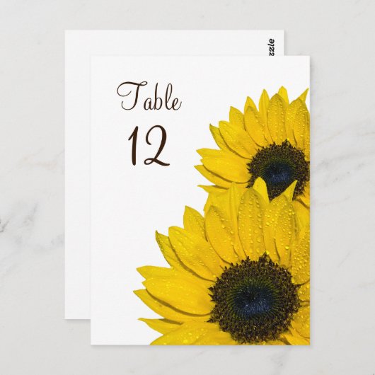 Hochzeitkarte für Sonnenblumen - Tischnummer (Vorne/Hinten)