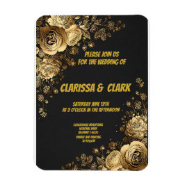 Hochzeitkarte verziert mit goldenen Blumen auf ein Magnet