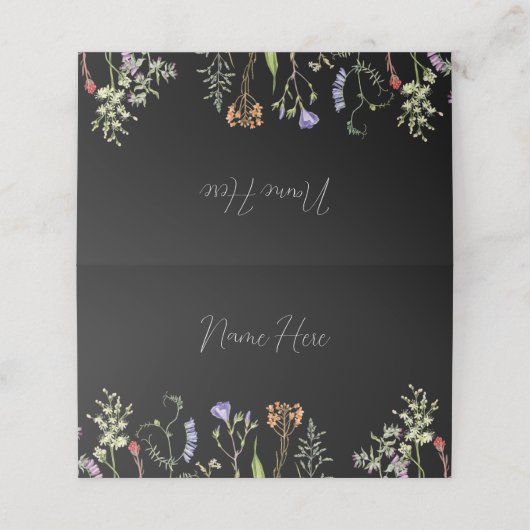 Hochzeitkarten Namen der Wildblumen Blumenschwarz Platzkarte (Außenseite Aufgefaltet)