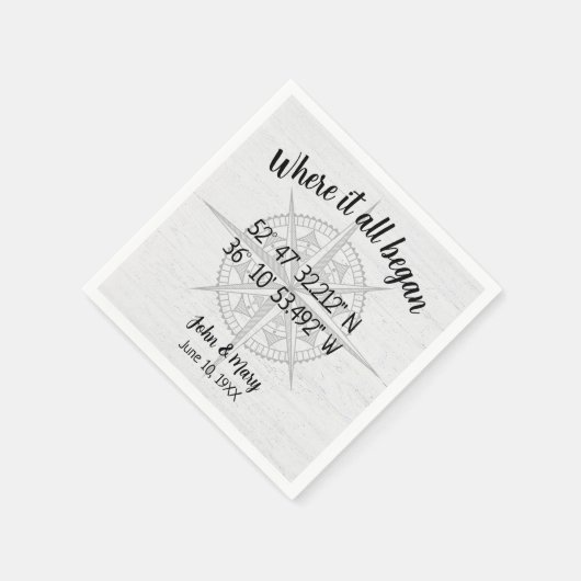 Hochzeitkompass-GPS-Koordinaten Serviette (Ecke)