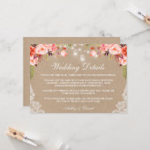 Hochzeitkorallenbeleuchtung Details Beilage einfüg Karte (Vorderseite/Rückseite Beispiel)