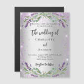 Hochzeitlavender silberne Eukalyptus-Grün Luxus Magneteinladung (Vorne/Hinten)