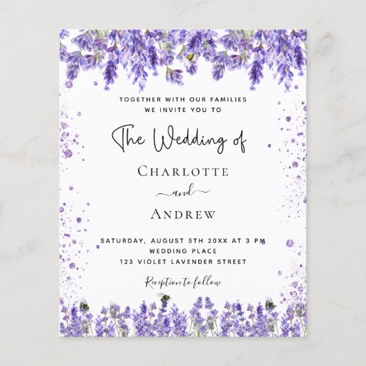 Hochzeitlavender violet Glitzer Einladung Flyer (Vorne)