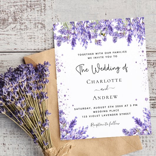 Hochzeitlavender violet Glitzer Einladung Flyer