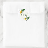 Hochzeitlemon Botanische einfache Monogramm Sommer Runder Aufkleber (Tasche)
