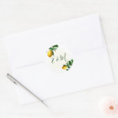 Hochzeitlemon Botanische einfache Monogramm Sommer Runder Aufkleber (Umschlag)