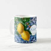 Hochzeitlemons Blue White Tile Summer Monogram Kaffeetasse (Vorderseite Links)