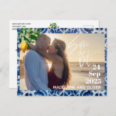Hochzeitlemons Foto Overlay Modernes Save the Date Ankündigungspostkarte (Vorne/Hinten)