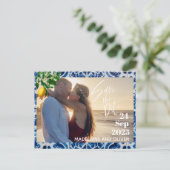 Hochzeitlemons Foto Overlay Modernes Save the Date Ankündigungspostkarte (Stehend Vorderseite)