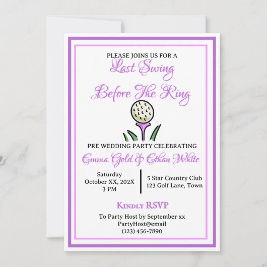 Hochzeitliche Aktivität Golf Lila Lavendel Einladung (Vorderseite)