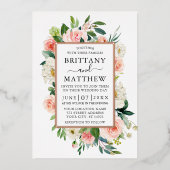 Hochzeitliche Aquarellfarbe Rosa Rose Folieneinladung (Vorderseite)