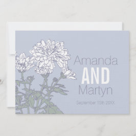 Hochzeitliche Chrysanthemum-weiße Blume auf graue  Einladung