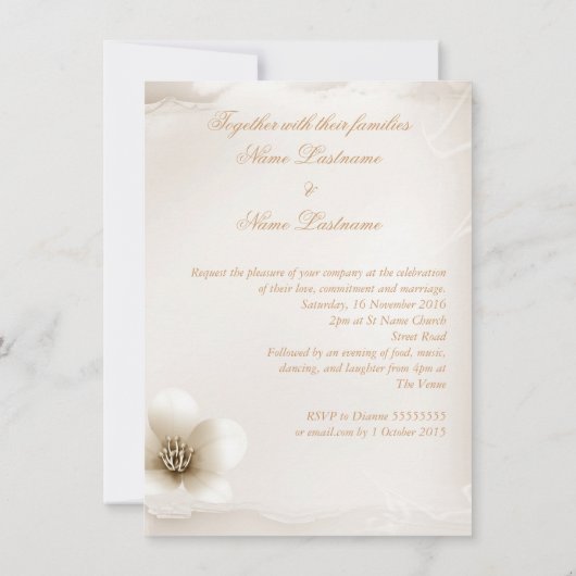 Hochzeitliche Creme Sepia Champagne Glass Blume Einladung (Rückseite)