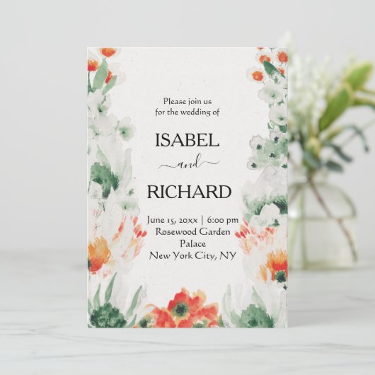 Hochzeitliche Einladung Wasserfarben Blume Wildblu (Stehend Vorderseite)