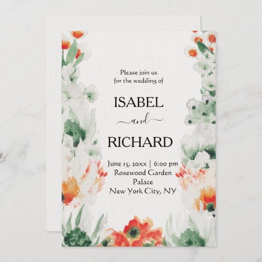 Hochzeitliche Einladung Wasserfarben Blume Wildblu (Vorne/Hinten)